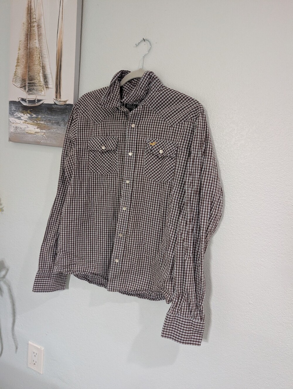 Hollister Men's Long-Sleeve Check Button-Up Shirt in Black & White Sz L 100%cott